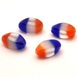 10 x glaskraal Rood Wit Blauw kraal 16x8x8 mm