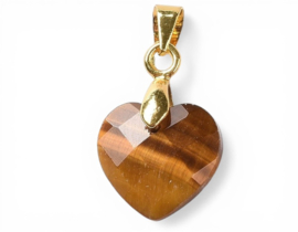 1 x Edelsteen bedel hart Tijgeroog 12 x 11 x 5 mm – oogje 4,5 x 3,5 mm – goudkleur