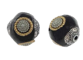 Bohemian kraal of Kashmiri kraal donker blauw met  goud , 15 mm, gat 2 mm