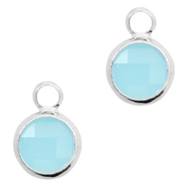 2x Hangers van crystal glas rond 8mm Turquoise blue opal-silver
