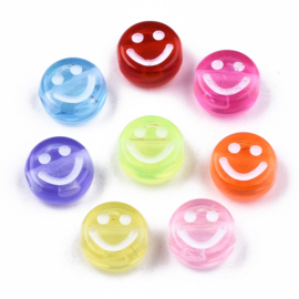 20  x Letterkralen van acryl smiley mix ca. 10 x 5mm gat 2mm