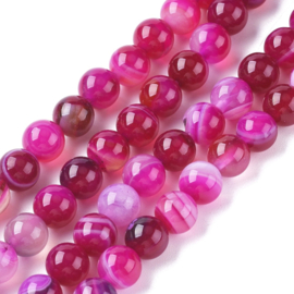 10 x edelsteen kraal van gestreepte Agaat 10mm hot pink gat: 1,2mm