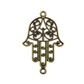 2 x Metalen Tussenstuk Hamsa Fatima 2 ogen Brons 33x21 mm