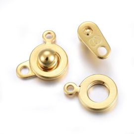 1 x 201 RVS drukknoopsluiting 15 x 9 x 5 mm – gat 1.5-1.8 mm – echt 24K goud verguld