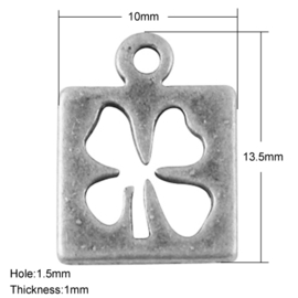 6 x Tibetaans zilveren klavertje 4 afm. 13,5 x 10 x 1mm oogje 1,5mm