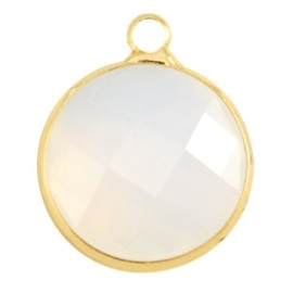 Crystal glas hanger rond 16mm Crystal white opal-Gold (Nikkelvrij)