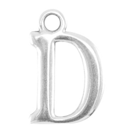 DQ bedel Letter D  - Antiek Zilver  15,5 x 9,5 mm oogje: van Ø 1,9 mm (Nikkelvrij)