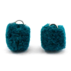 2 x Pompom bedel met oog zilver 15mm Petrol green