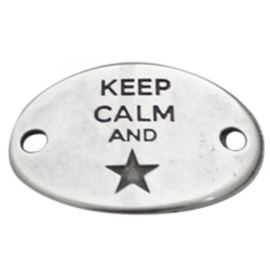 DQ metaal bedel twee ogen "KEEP CALM" hart  Platinim 29 x 20mm (Nikkelvrij)