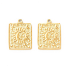 1 x  RVS 304 Zon maan sterren Bedeltje Real 18K Gold Plated, 22 x 17 x 2mm, Oogje: 1,5mm