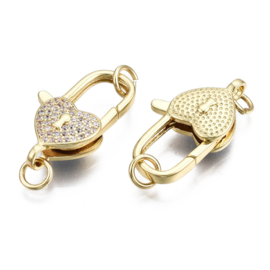 DQ Lobster sluiting  Real 16K gold plated zirconia hart Nikkelvrij