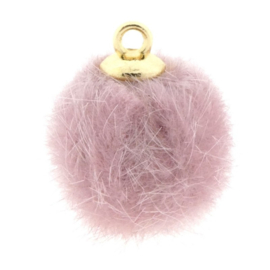 2 x Pompom bedels faux fur 16mm goud Roze