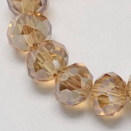 1 x Streng met ca. 68–70 stuks glaskralen facet rondelle briolette kristal – 8 x 6 mm, gat 1 mm – Camel