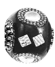 Bohemian kraal of Kashmiri kraal zwart met zilver, 18 mm, gat 1,2 mm
