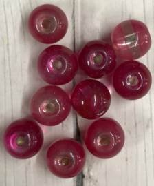 10 stuks ronde roze glaskralen roze met een doorzichtige streep 7mm gat 2mm