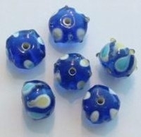 5 x Glaskraal Originele Traankraal blauw/geel/aqua 14 mm