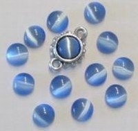 10 x Plaksteen glas cate-eye rond 10mm blauw