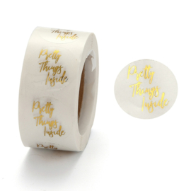 1 rol 500 stickers Wensetiket zegel rond 25mm Pretty Things Inside Wit goud