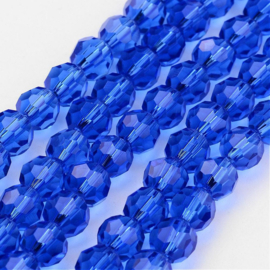 1 x Glaskralen streng facetgeslepen rond 6 mm – gat 1 mm – Blue