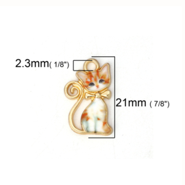 Super leuke DQ Gold Plated bedel van een kat met Emaille 21 x13mm oogje: 2,3mm