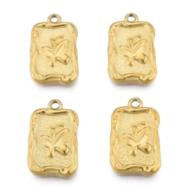 1 x Ion Plating (IP) RVS 304 vlinder bedel Real 18k Gold Plated, 22 x 14 x 2,5mm oogje 2mm