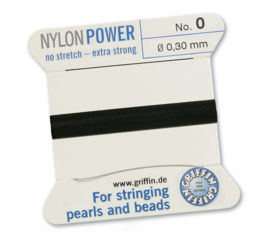 Griffin Nylon Power no stretch - extra strong 2 meter met naald  No: 0 Ø 0,30mm zwart  