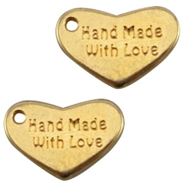Bedels DQ hart "hand made with love" goud 10 x 15mm ♥