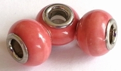 Per stuk Glaskraal European-style roze gemeleerd 12 mm