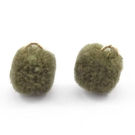 2 x Pompom bedel met oog 15mm Olive green