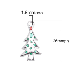 2 x bedel van een kerstboom met strass  14 x 26 x 2mm gat 1,9mm