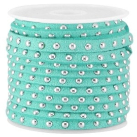 20 cm Imi. Suède leer 5mm met studs zilver Turquoise green