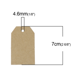 50 stuks blanco stevige bruine labels prijskaartjes voorzien van ponsgat  40 x 70mm
