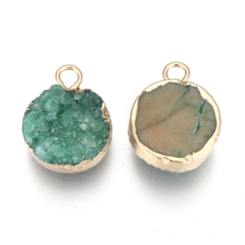 1 x druzy agaat hanger 18–20 x 14 mm – Ø 2–3 mm – groen – 18K goldplated