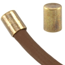 4 x DQ metaal eindkapje tube vorm geel koper  ca. 4 x 2 mm (voor 2mm draad)  (Nikkelvrij)