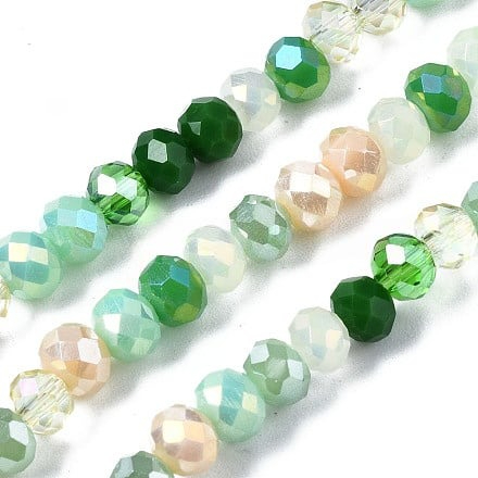 1 x Streng Glaskralen Facet Rondelle Briolette 4.5x3.5mm– Green AB Plated – ca. 140-143 stuks – gat 1 mm