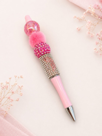 1 x Kant-en-klare kralenpen met strass en vlinder ca. 14 cm – roze