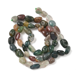 10 x Edelsteen kralen Indian Agaat nugget ca. 6–7 mm breed, 5–10 mm lang, 3–7 mm dik – gat 1 mm – gemixt groen bruin