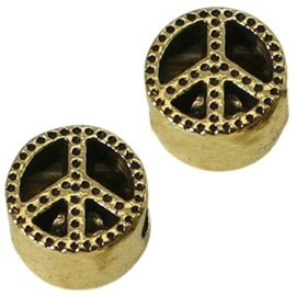 2 x Metalen Kraal Peace 11 mm Medium Antiek Goud Ø 4-5 mm