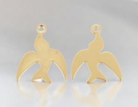 2 x RVS 304 bedel van een vogel Zwaluw Goud kleur, 14 x 11 x 0,4mm oogje 1mm
