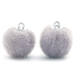 2 x Pompom bedels faux fur 16mm Light grey