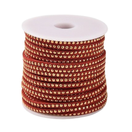 1 meter Imitatie leer 3mm met goud aluminium studs Gold-dark red