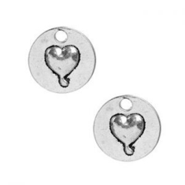 5 x Metalen Bedel Hart- Love Rond 15 mm Antiek Zilver