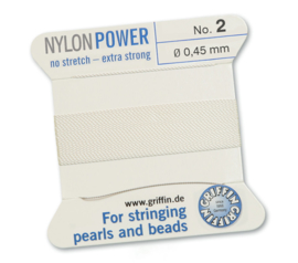 Griffin Nylon Power no stretch - extra strong 2 meter met naald  No: 2 Ø 0,45mm wit