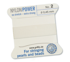 Griffin Nylon Power no stretch - extra strong 2 meter met naald  No: 2 Ø 0,45mm wit 