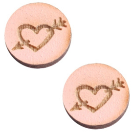 2 x Houten cabochon basic 12 mm heart & arrow Peach Pink