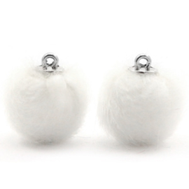 2 x Pompom bedels faux fur 16mm White