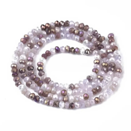 1 x Streng met ca. 188–190 glaskralen facet rondelle briolette kristal – 3 x 2,5 mm – gat 0,7 mm – Lavender Blush AB Plated
