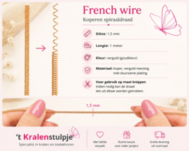 1 meter Koperen spiraaldraad French wire 1,5 mm – verguld messing – duurzame plating