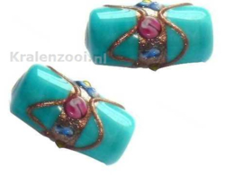 2 x Turquoise weddingcake kraal 22 x 12 mm