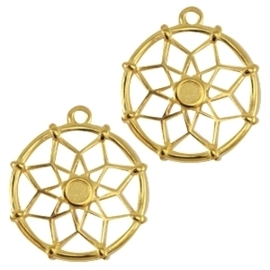 2x DQ metalen bedels dreamcatcher ca. 21 x 18mm  (voor Swarovski SS16 flatback) Antique goud kleur